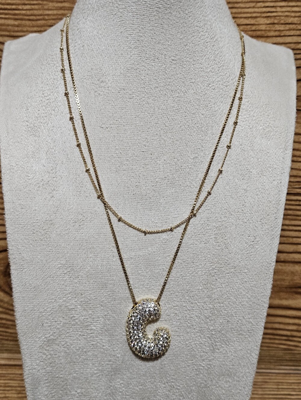 Gold Crystal Initial C Necklace Layering - Picture 2 of 6